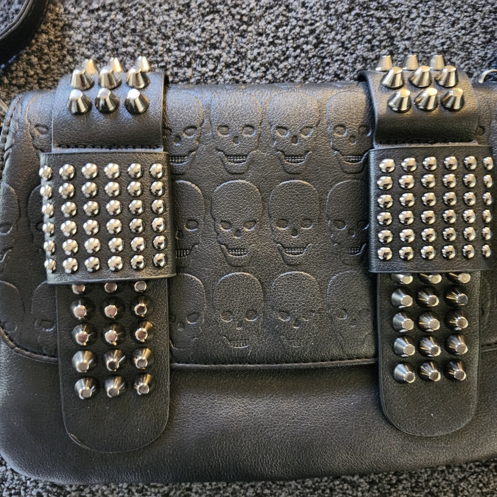 Genuine Leather Skull Purse W/ Metal Details